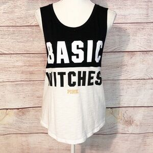 Pink by Victoria Secret Black and White “Basic Witches”Muscle Tank Size XS
